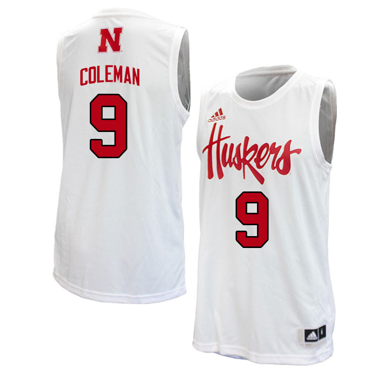 Men #9 Jarron Coleman Nebraska Cornhuskers College Basketball Jerseys Stitched Sale-White - Click Image to Close